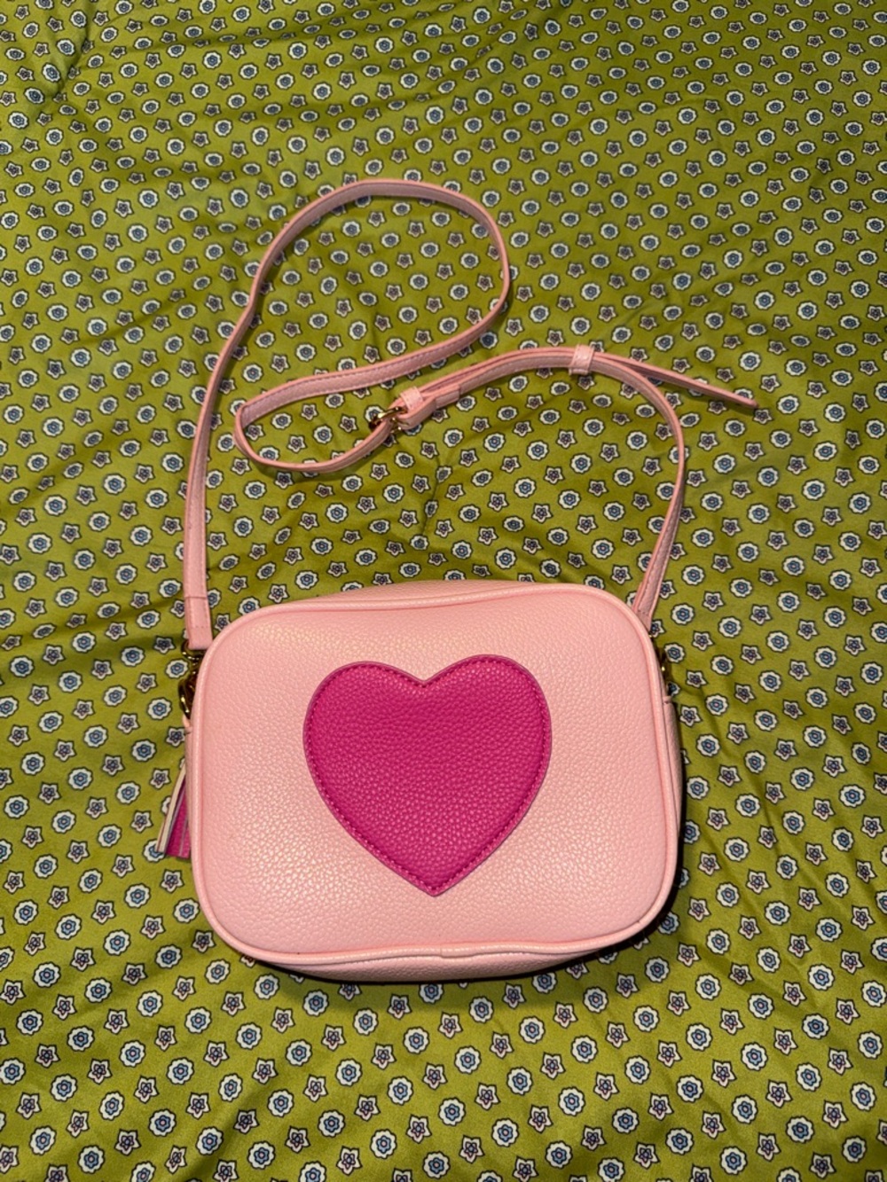 Pink Crossbody Bag with Bright Pink Heart Accent